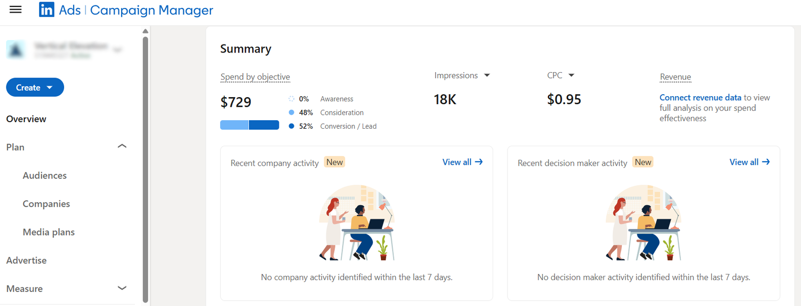LinkedIn Ads Campaign Manager summary for a B2B consulting firm